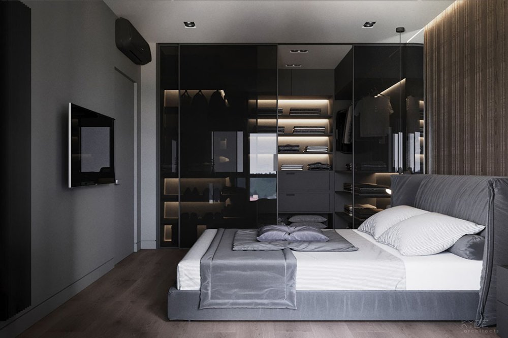 Шкаф-купе для спальни с фасадами из стекла Stopsol, SKS-004