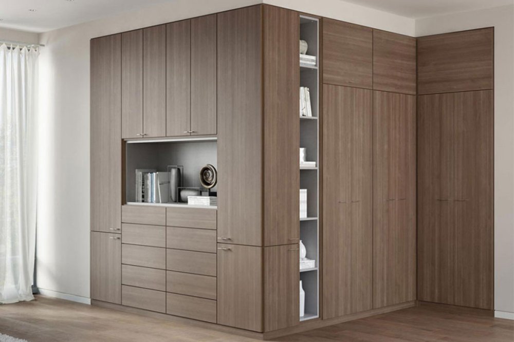 Встроенный угловой шкаф с открытыми полками, US-002