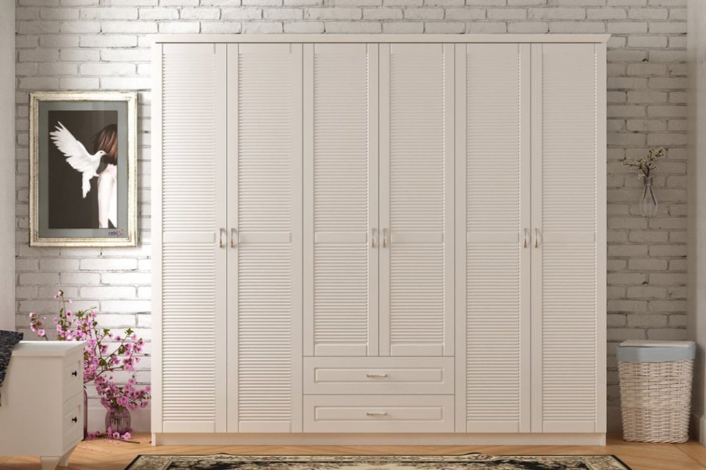 Шкаф из крашеного МДФ с жалюзийными распашными фасадами и выдвижными ящиками, ZS-006