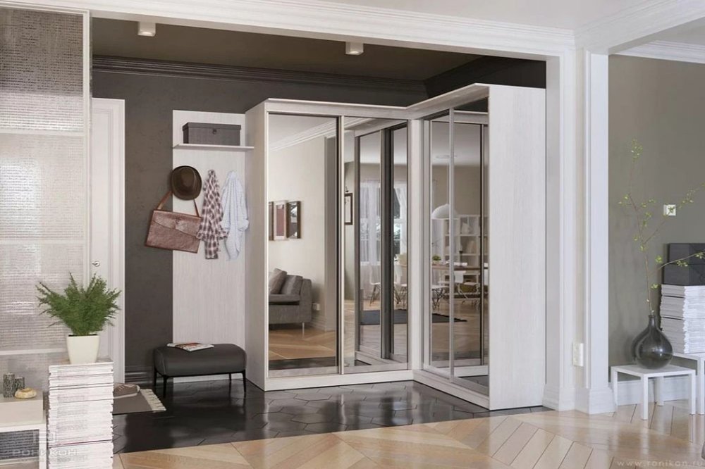 Угловой шкаф-купе с зеркалом Серебро, USK-007 Угловой шкаф-купе с зеркалом Серебро, USK-007