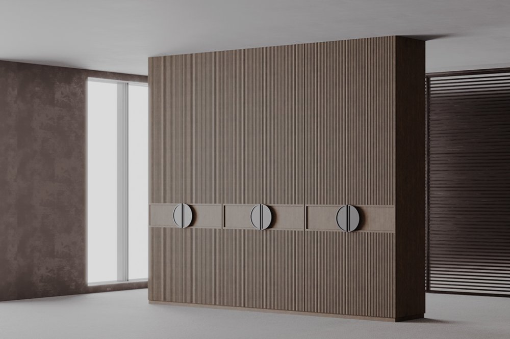 Линейный распашной шкаф с жалюзийными дверями, МДФ шпон дуба, ZS-003