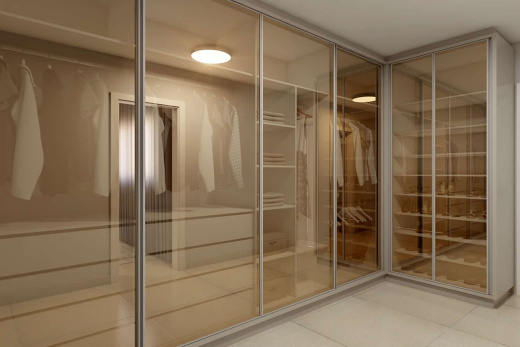 Большой угловой шкаф-купе со стеклом Бронза, USK-005