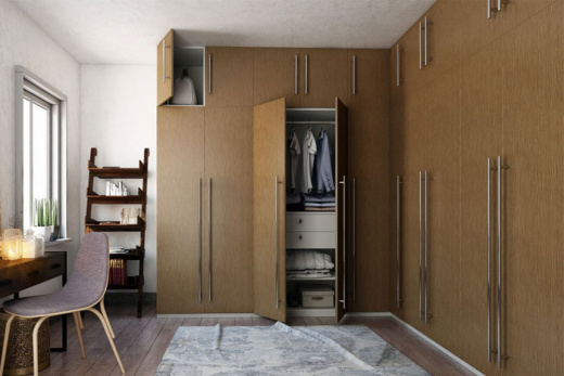 Большой распашной угловой шкаф до потолка из ЛДСП Egger, US-001 Большой распашной угловой шкаф до потолка из ЛДСП Egger, US-001