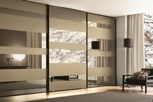 Встроенный шкаф-купе с зеркалом Бронза и пескоструем, VSK-009