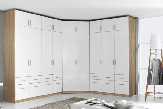 Угловой шкаф с распашными фасадами из акрила, US-004