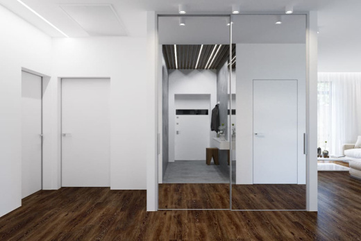 Шкаф-купе в прихожей с зеркальными фасадами, SKP-009 Шкаф-купе в прихожей с зеркальными фасадами, SKP-009