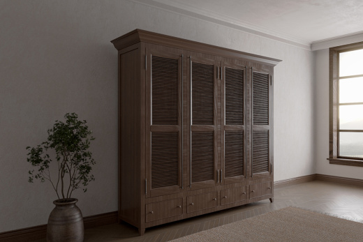 Жалюзийный шкаф из массива дуба на ножках с выдвижными ящиками, ZS-004