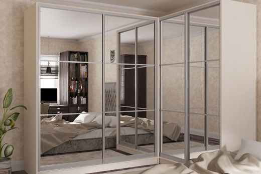 Угловой шкаф-купе с разделенными зеркальными фасадами, USK-006