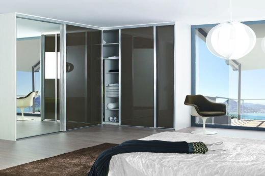 Угловой шкаф-купе со стеклом и лакобелем Коричневый, USK-009