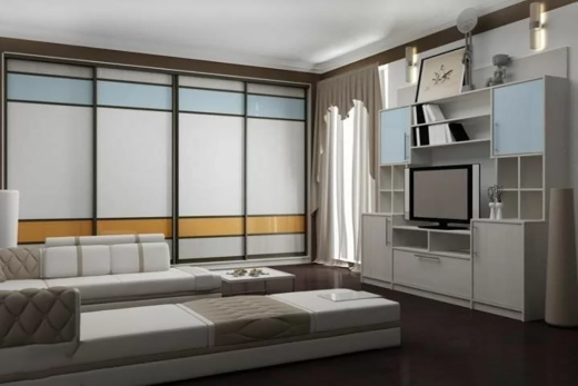 Встроенный шкаф-купе с комбинированными дверями из лакобеля, VSK-005 Встроенный шкаф-купе с комбинированными дверями из лакобеля, VSK-005