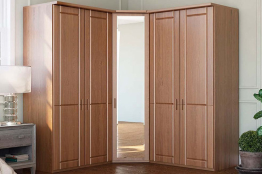 Угловой шкаф с фасадами из пленочного МДФ и зеркалом, US-006 Угловой шкаф с фасадами из пленочного МДФ и зеркалом, US-006